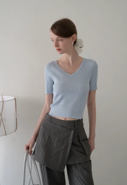V-Neck Ribbed Knit Top