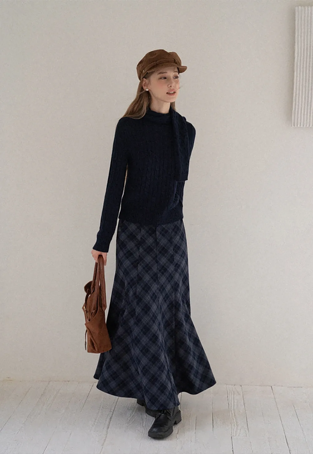 Women Cable Knit Sweater with Scarf Tie Long Sleeve