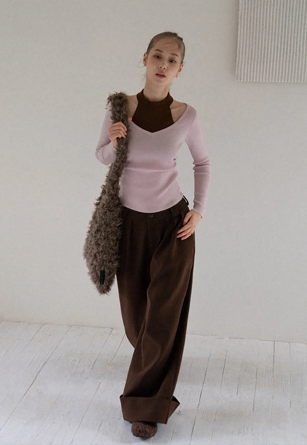 Women Cut Out High Neck Knit Pullover Slim Fit