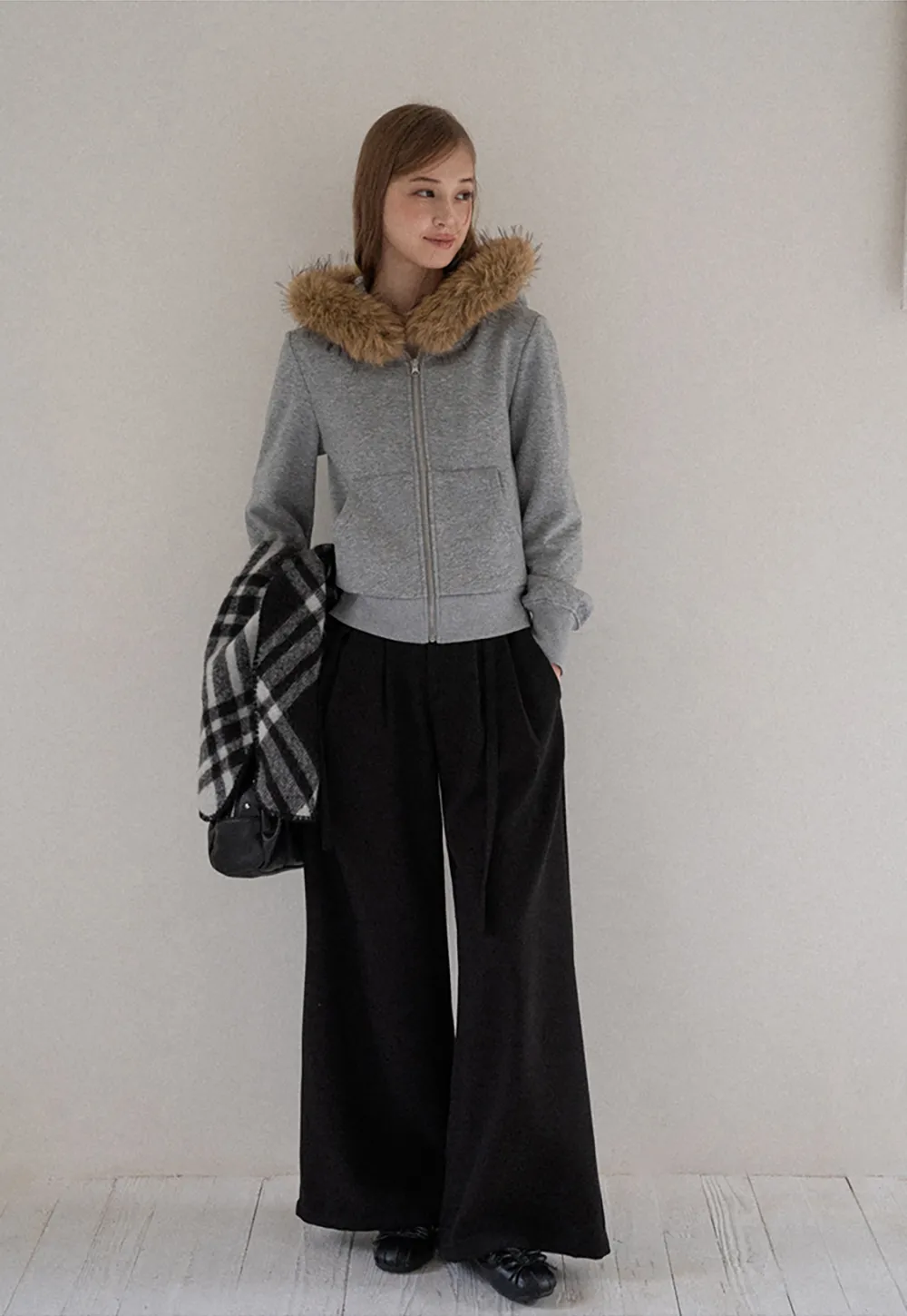 Faux Fur Trim Zip Up Hoodie