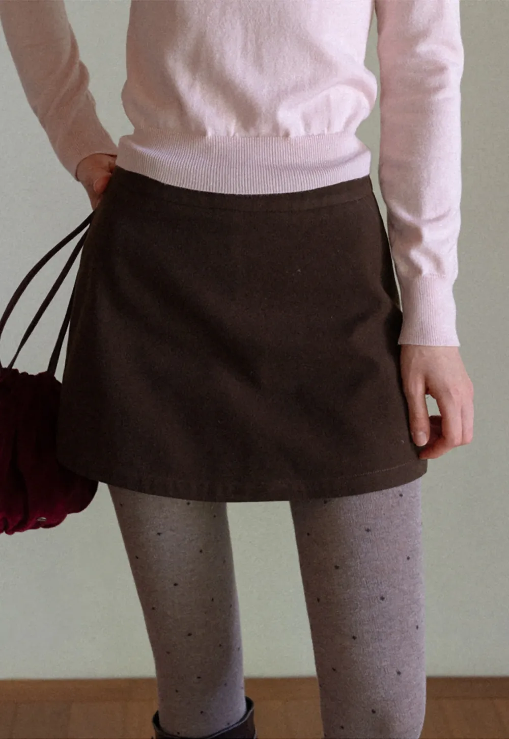 Women Faux Suede A-line Mini Skirt High Waist