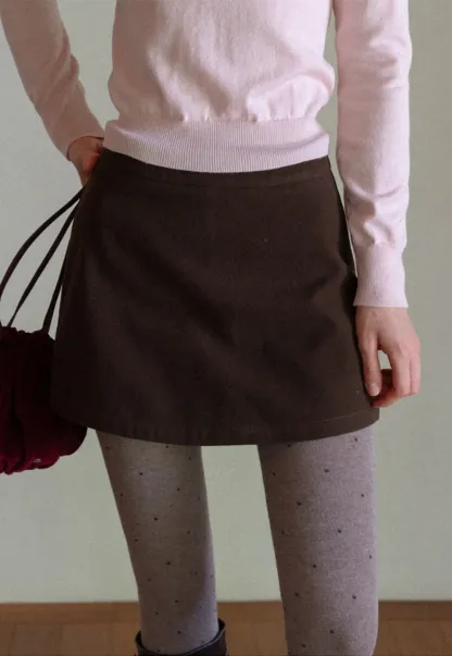 Women Faux Suede A-line Mini Skirt High Waist