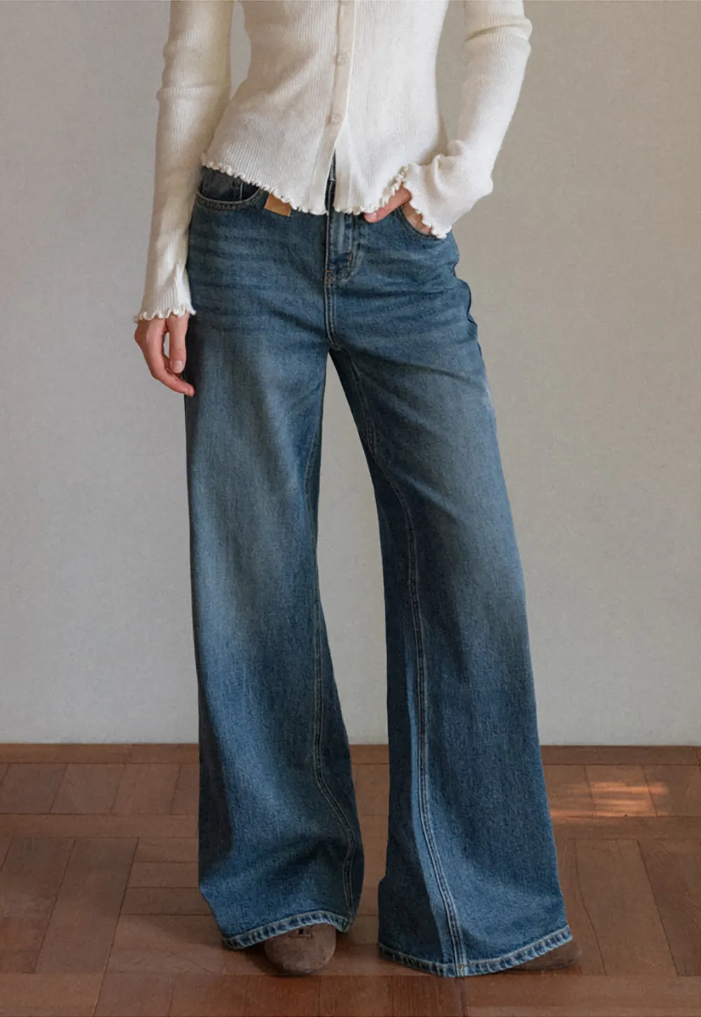 Vintage Wash Wide-Leg Jeans