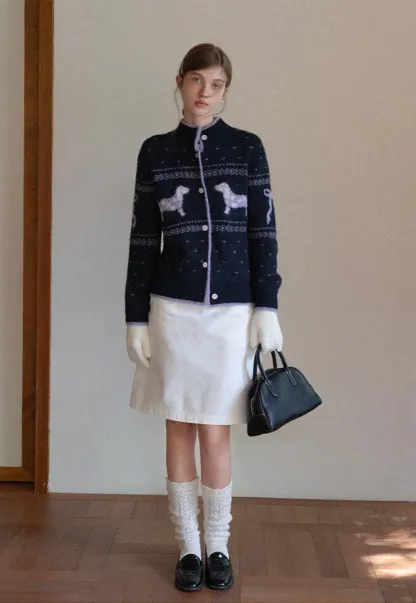 Dog Pattern Knit Cardigan