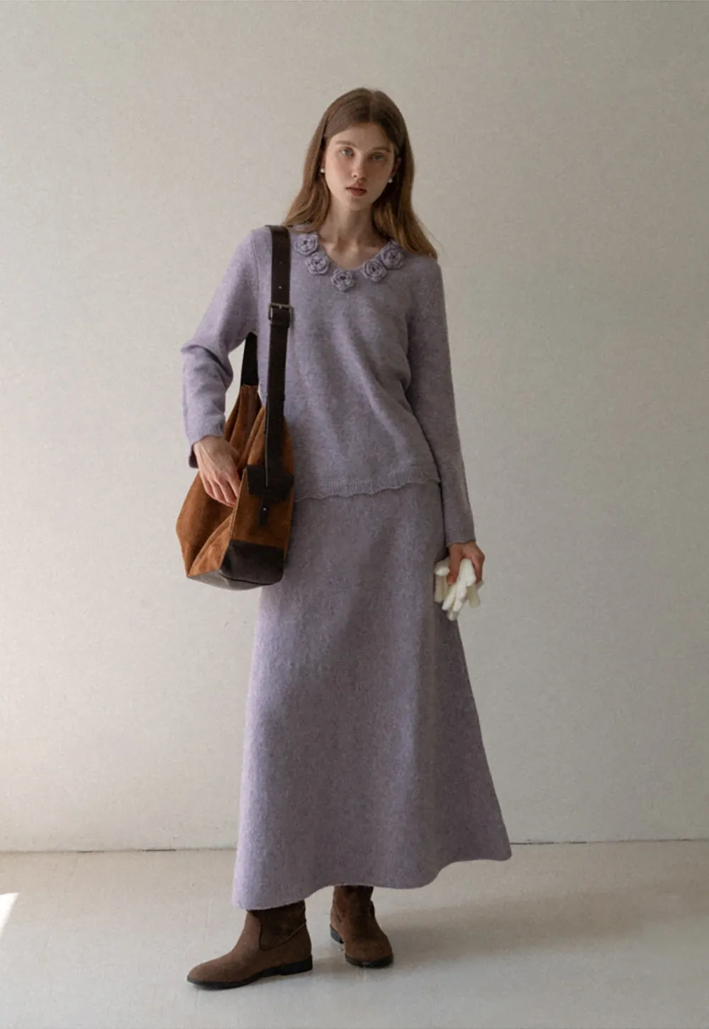 Womens Knitwear Set Long Sleeve Top Skirt