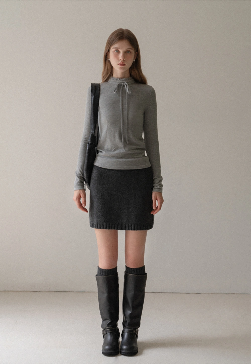 Ruffle Mock Neck Knit Top for Women Winter