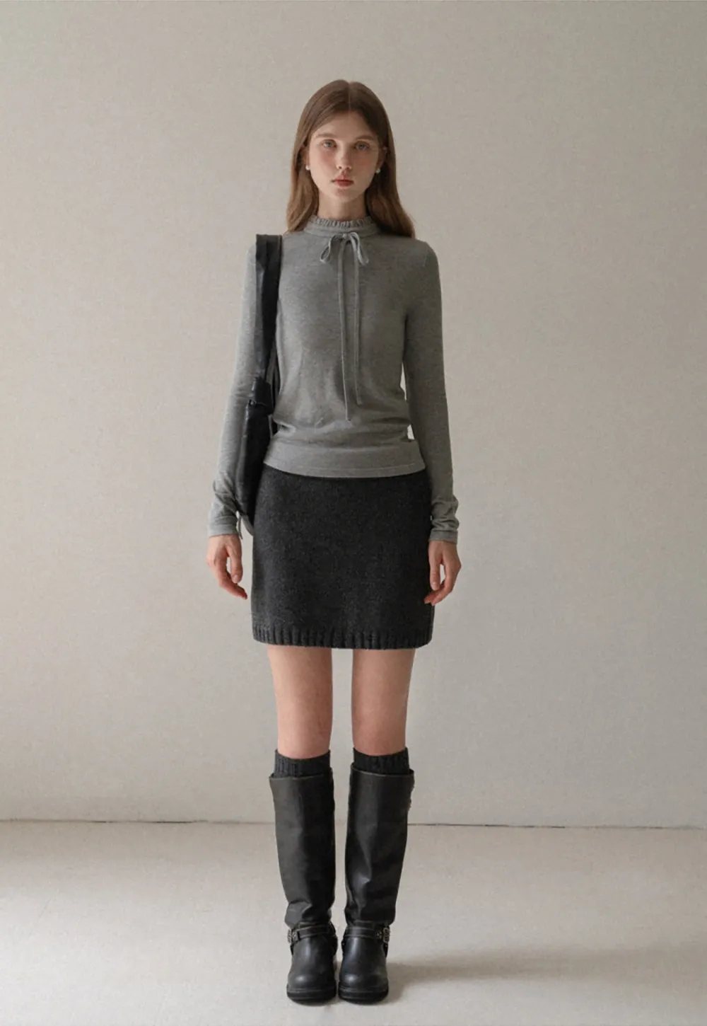 Ruffle Mock Neck Knit Top for Women Winter