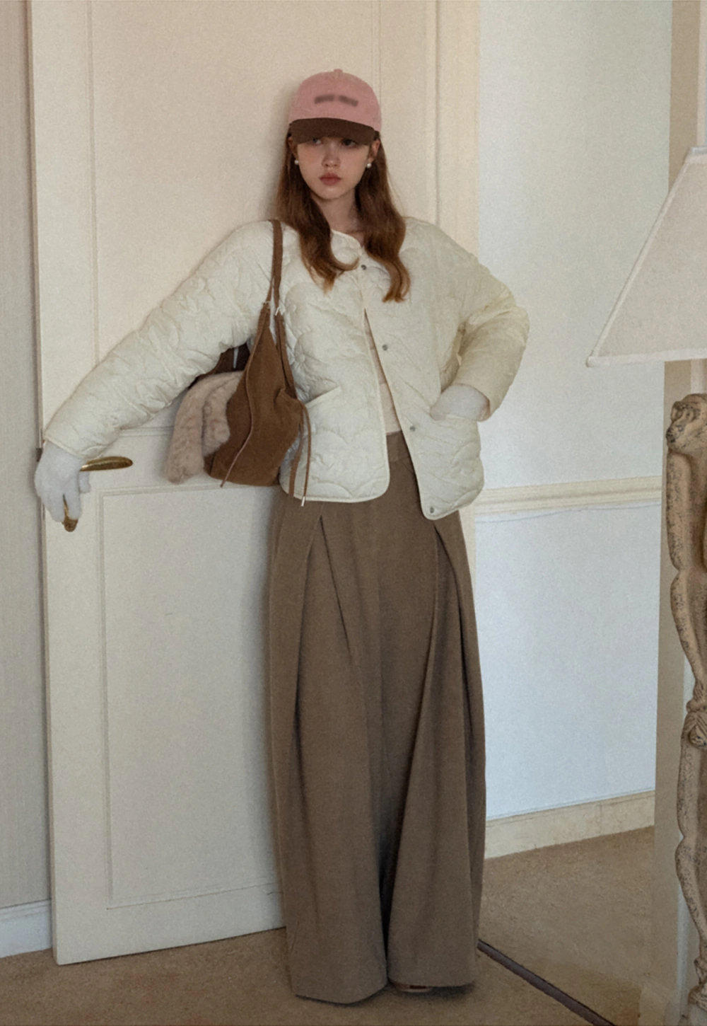 Round Neck Quilted Jacket Women Casual Outerwear