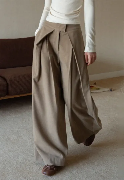 Women High Waist Pleated Wide Leg Trousers