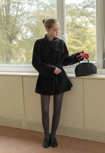 Belted Double Breasted Wool Coat