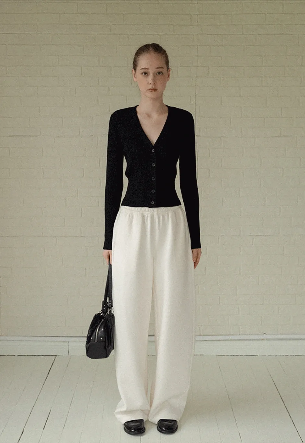 Women’s Ribbed V-Neck Cardigan with Button Detail