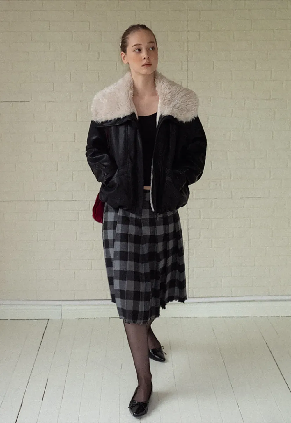 Faux Leather Jacket with Faux Fur Collar