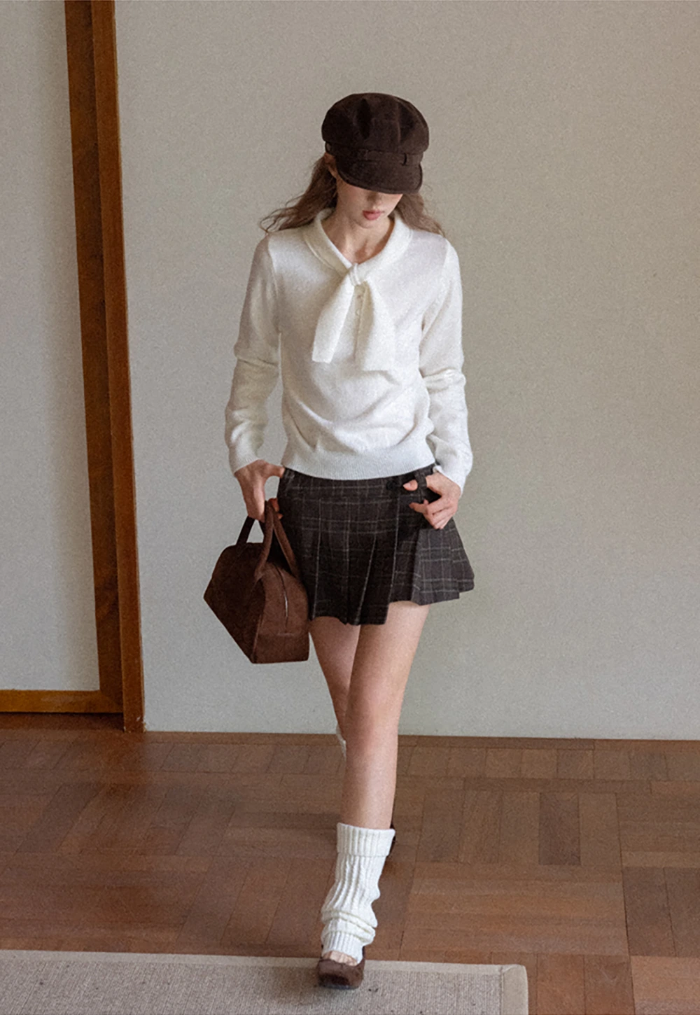 Womens Knit Sweater with Tie Neck