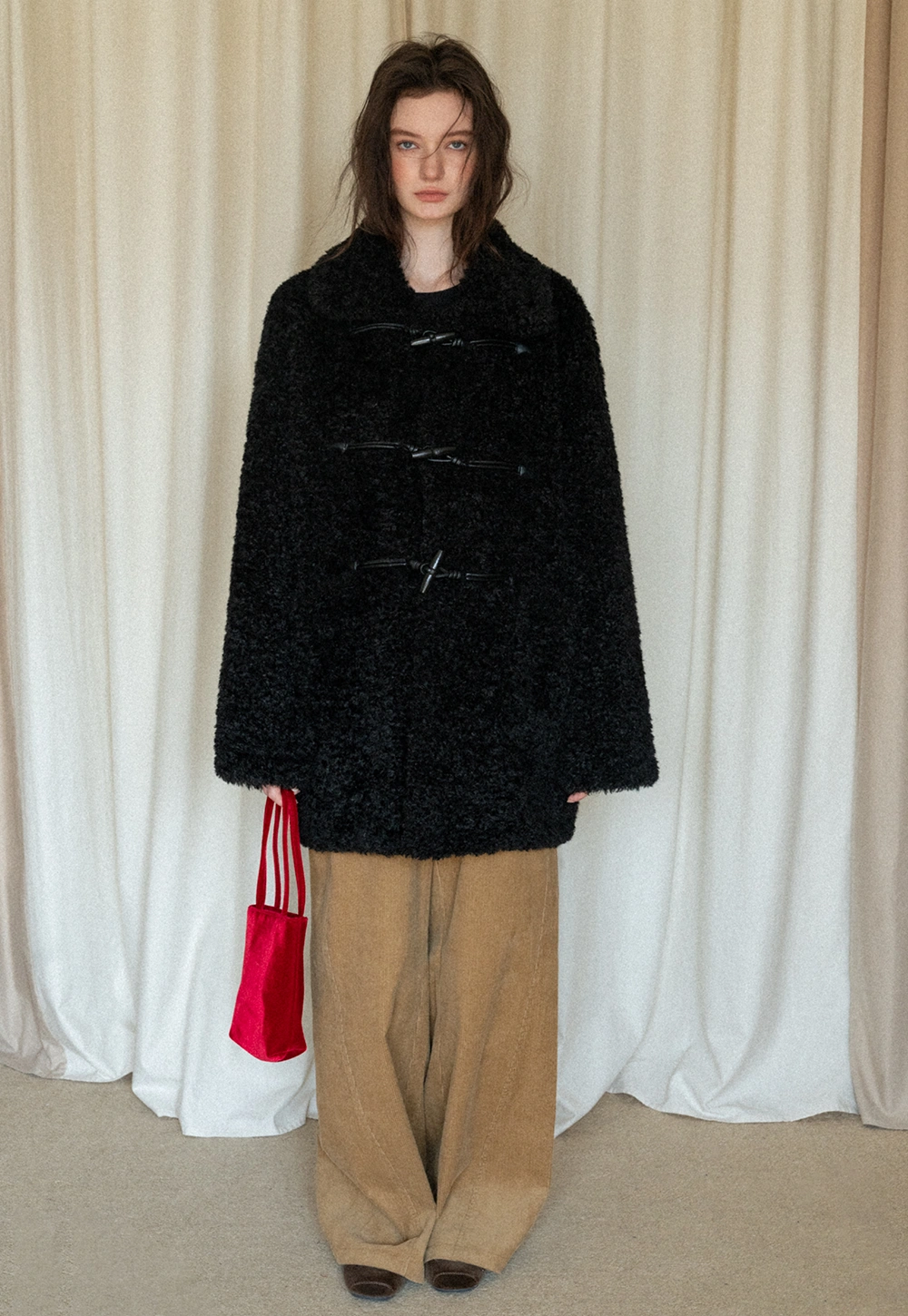 Women Fuzzy Toggle Coat Warm Winter Outerwear