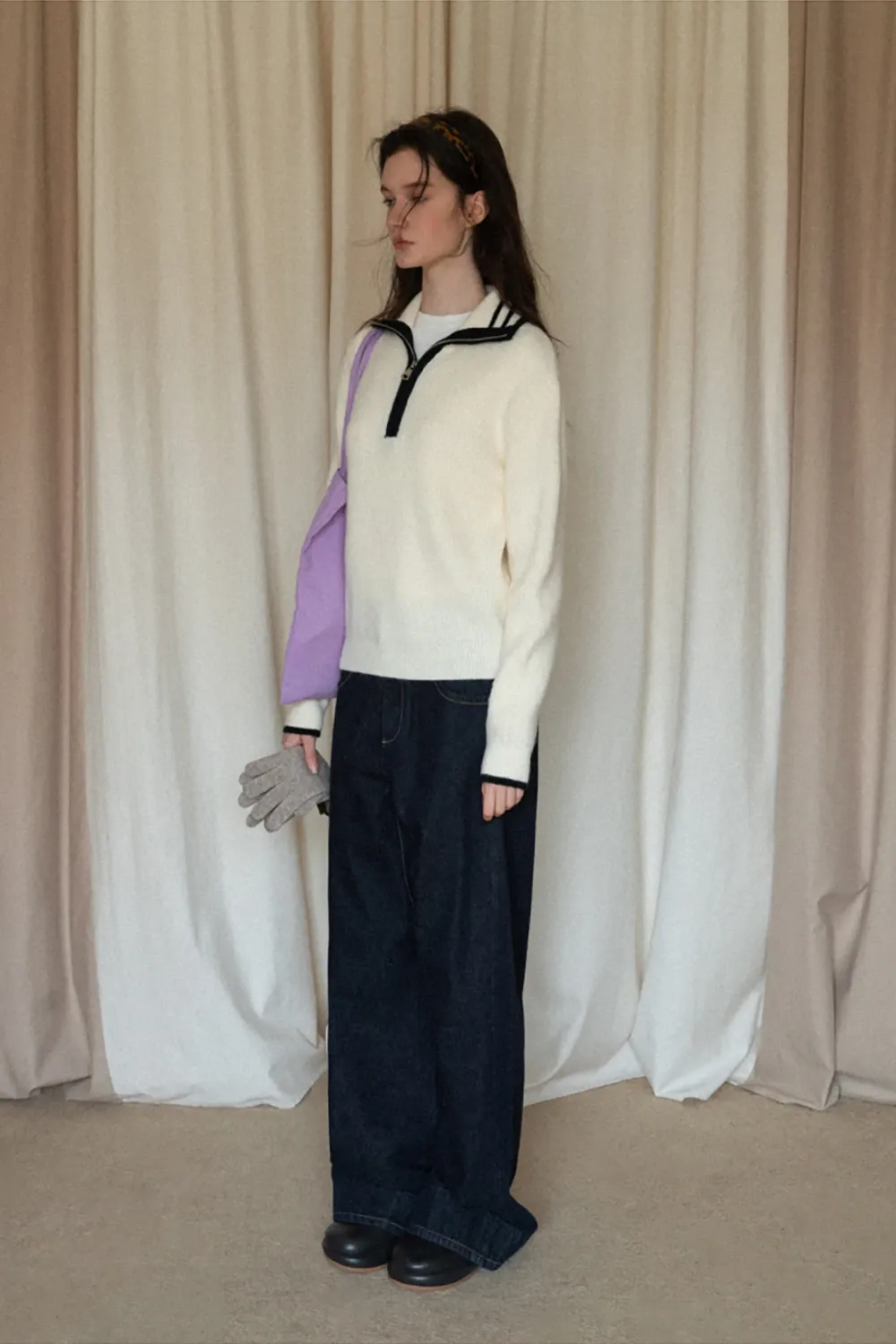 Women’s Sailor Collar Half Zip Sweater