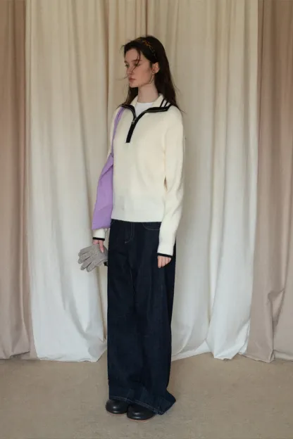 Women’s Sailor Collar Half Zip Sweater