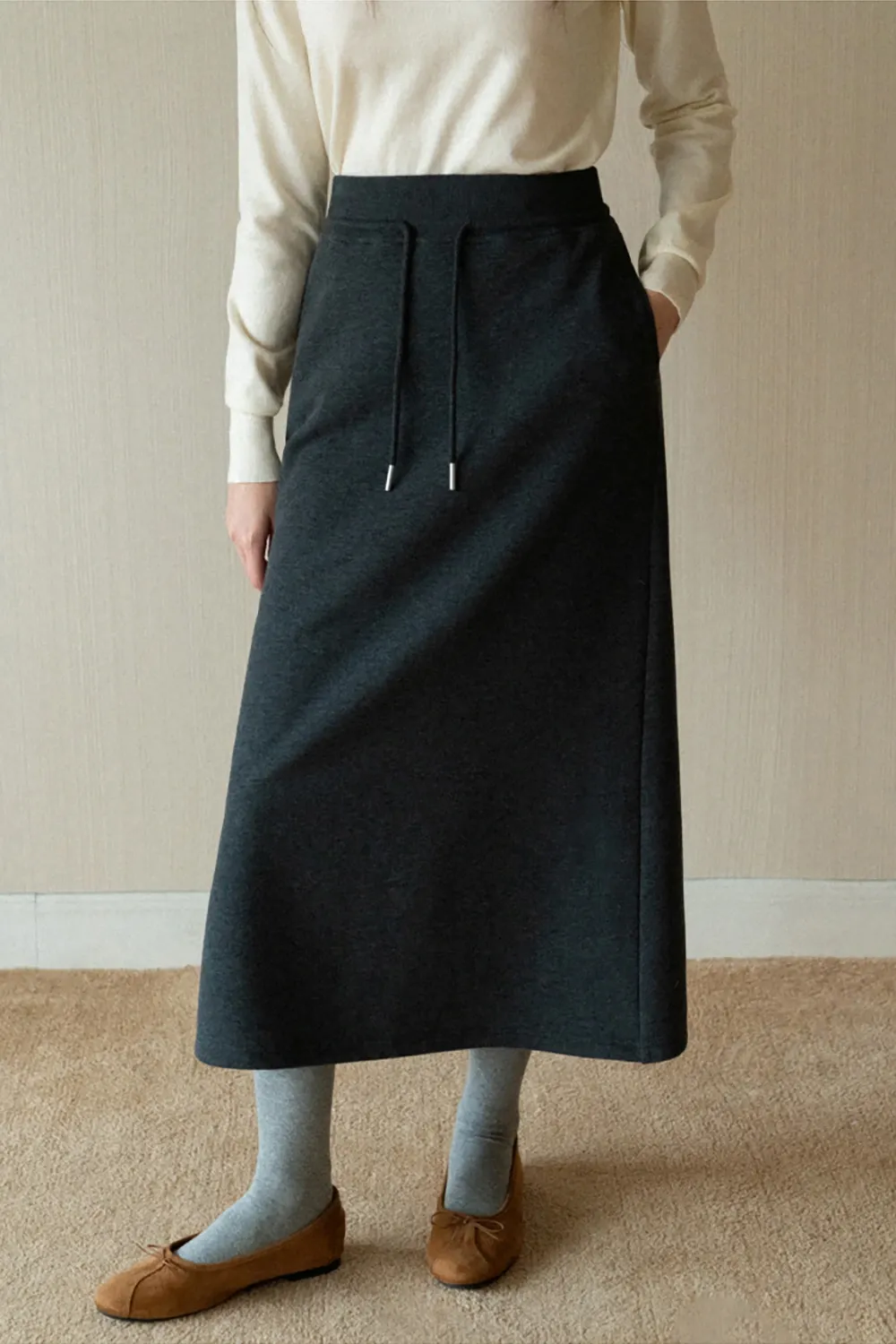 Drawstring Waist Midi Skirt for Women