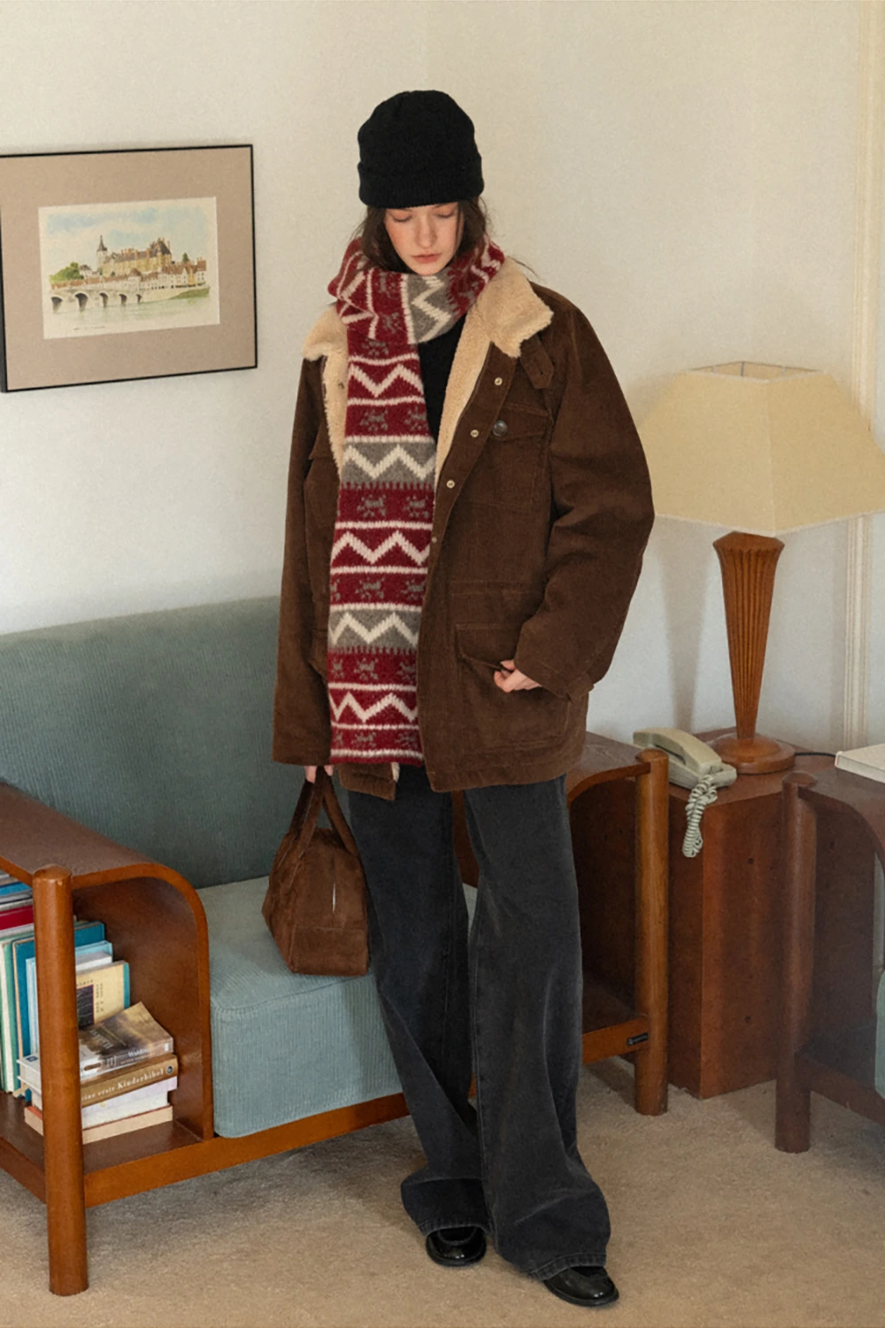 Stylish Fair Isle Patterned Long Knitted Scarf