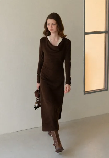 Women Elegant Cowl Neck Dress and Lace Camisole