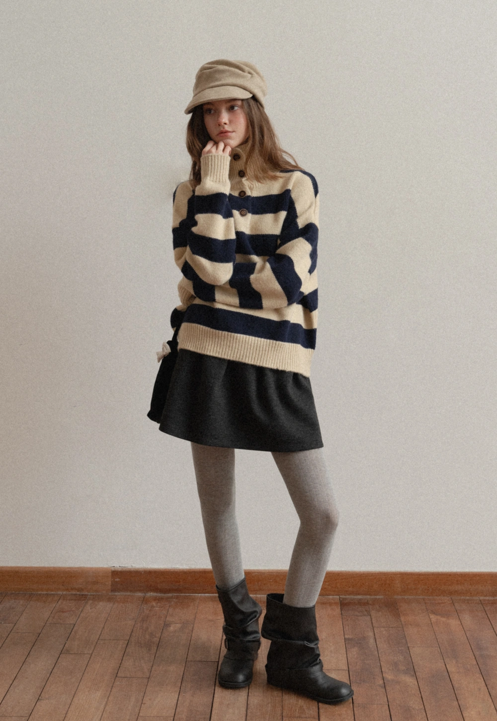 Striped Button-Down Sweater with Cozy Collar