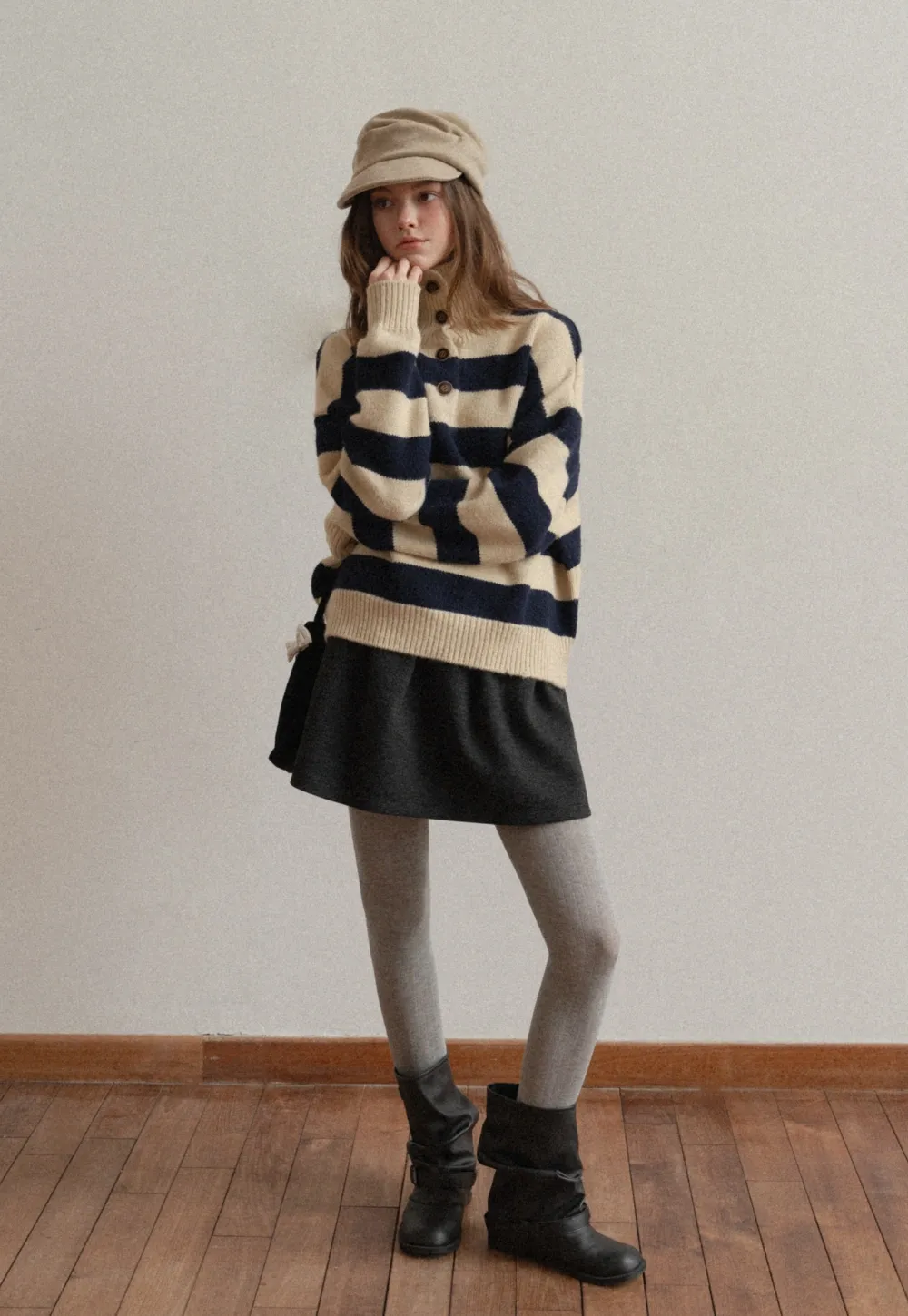 Striped Button-Down Sweater with Cozy Collar