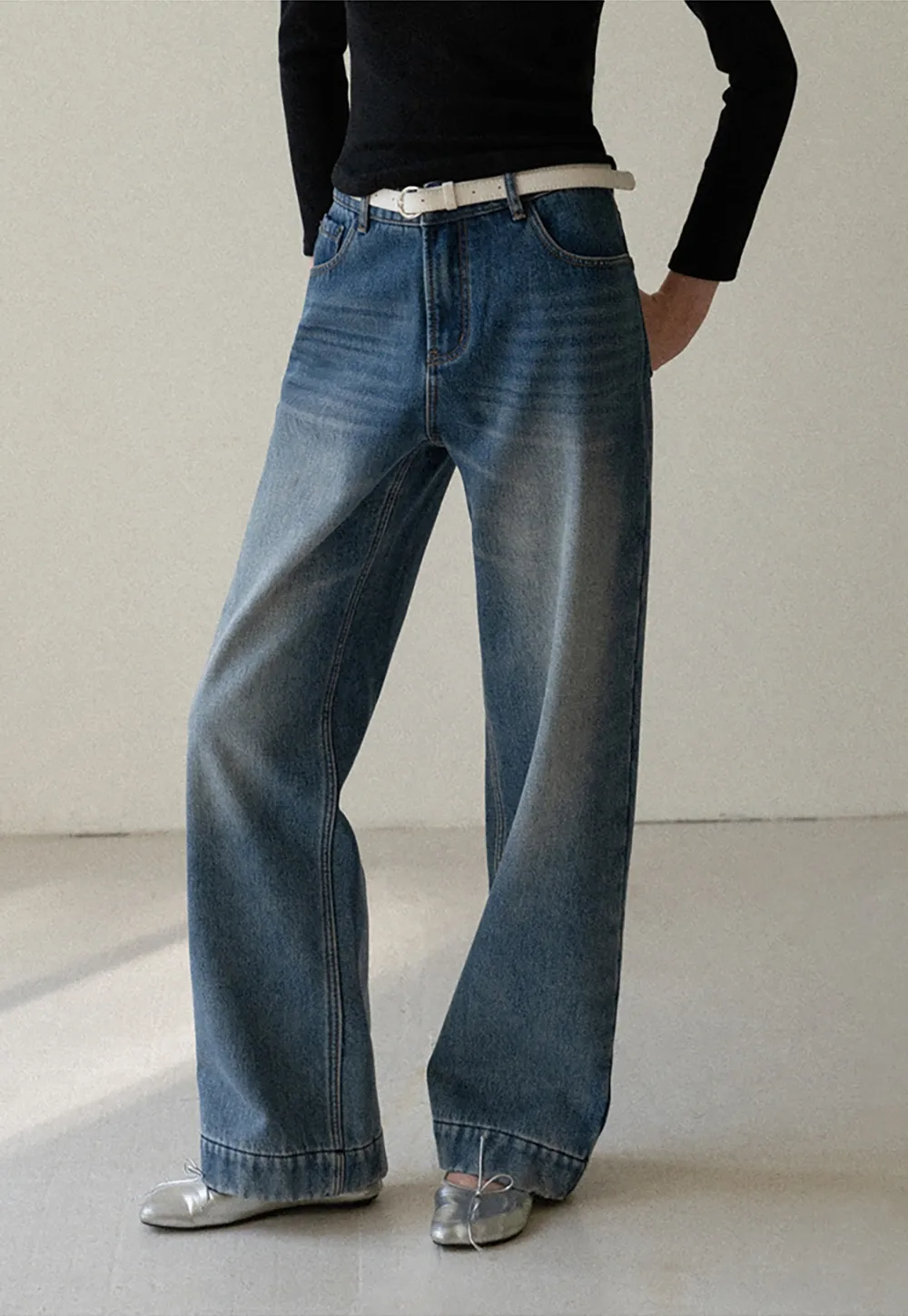 Women Wide-Leg High-Waisted Denim Jeans