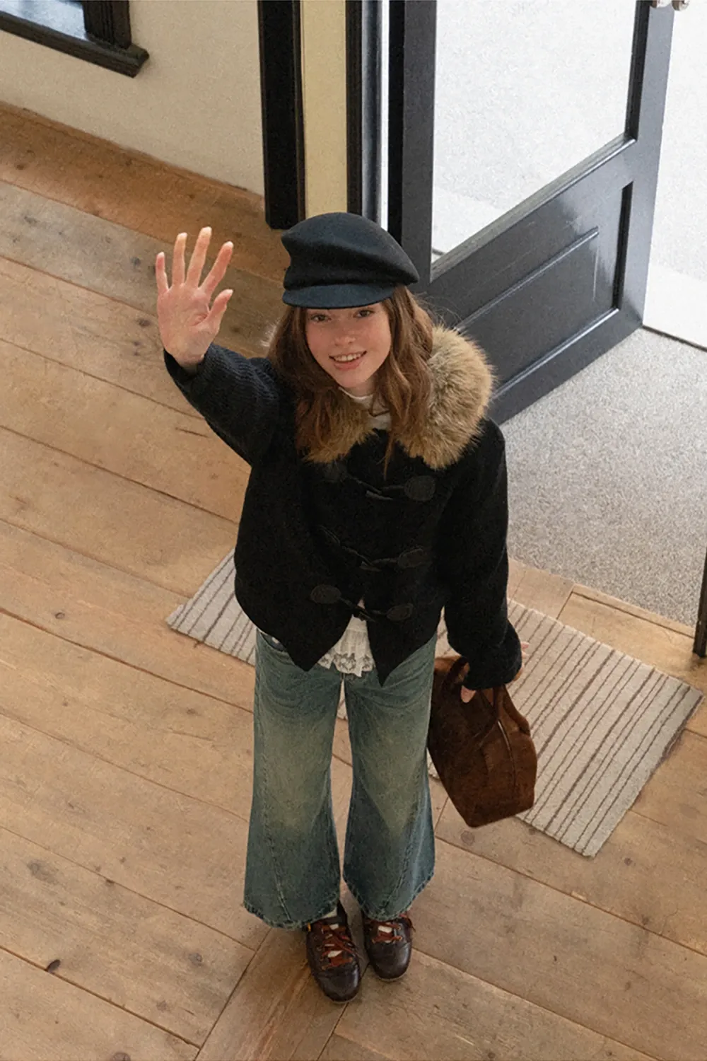 Faux Fur Hooded Cable Knit Sweater