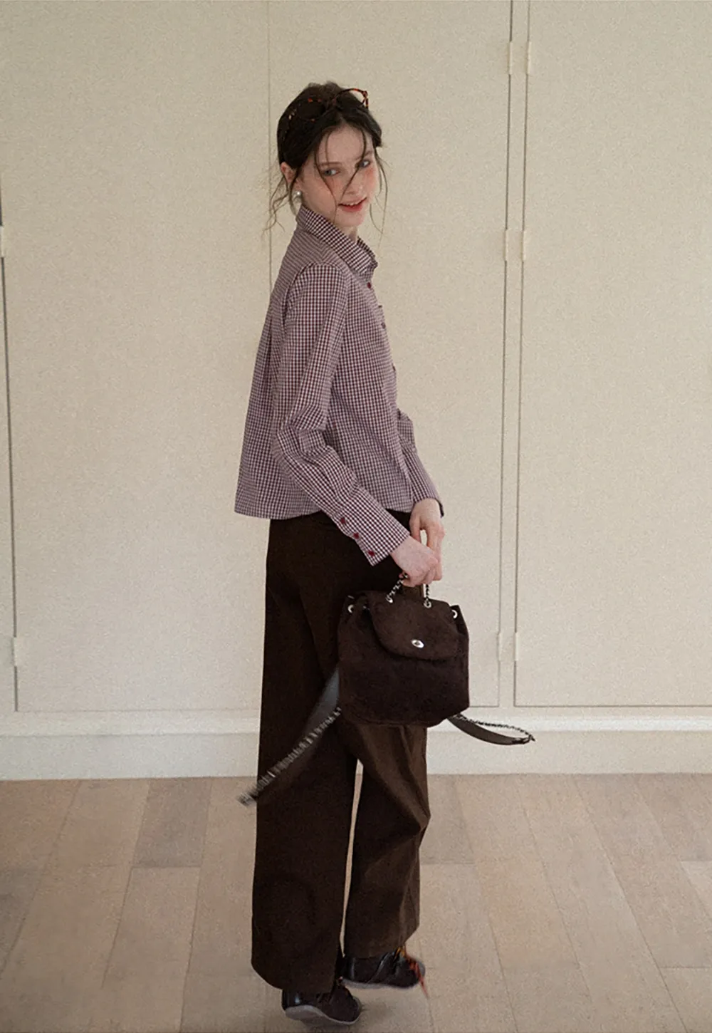 Women Classic Gingham Checkered Button-Up Shirt