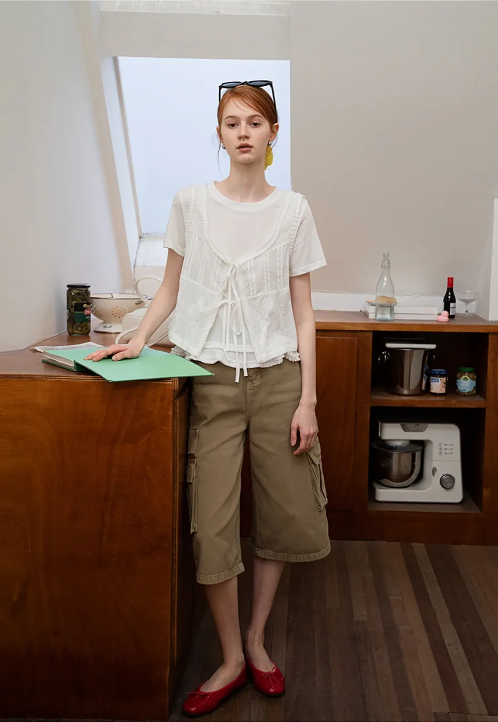 Women’s White Ruffle-Tiered Tie Shirts