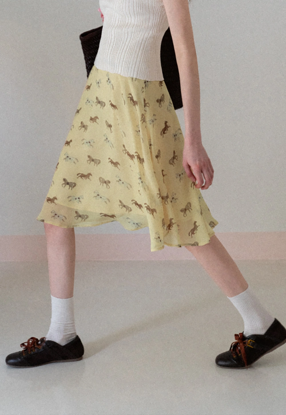 Horse Print Flared Midi Skirt