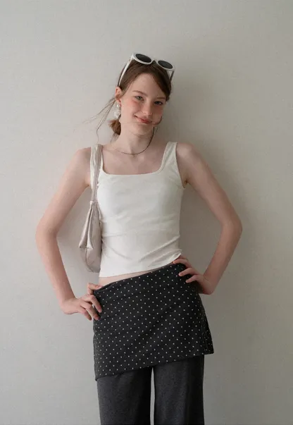 Polka Dot Overlay High Waist Wide Leg Casual Pants