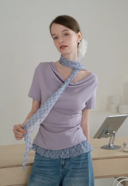 Draped Neck Top and Ruffle Hem