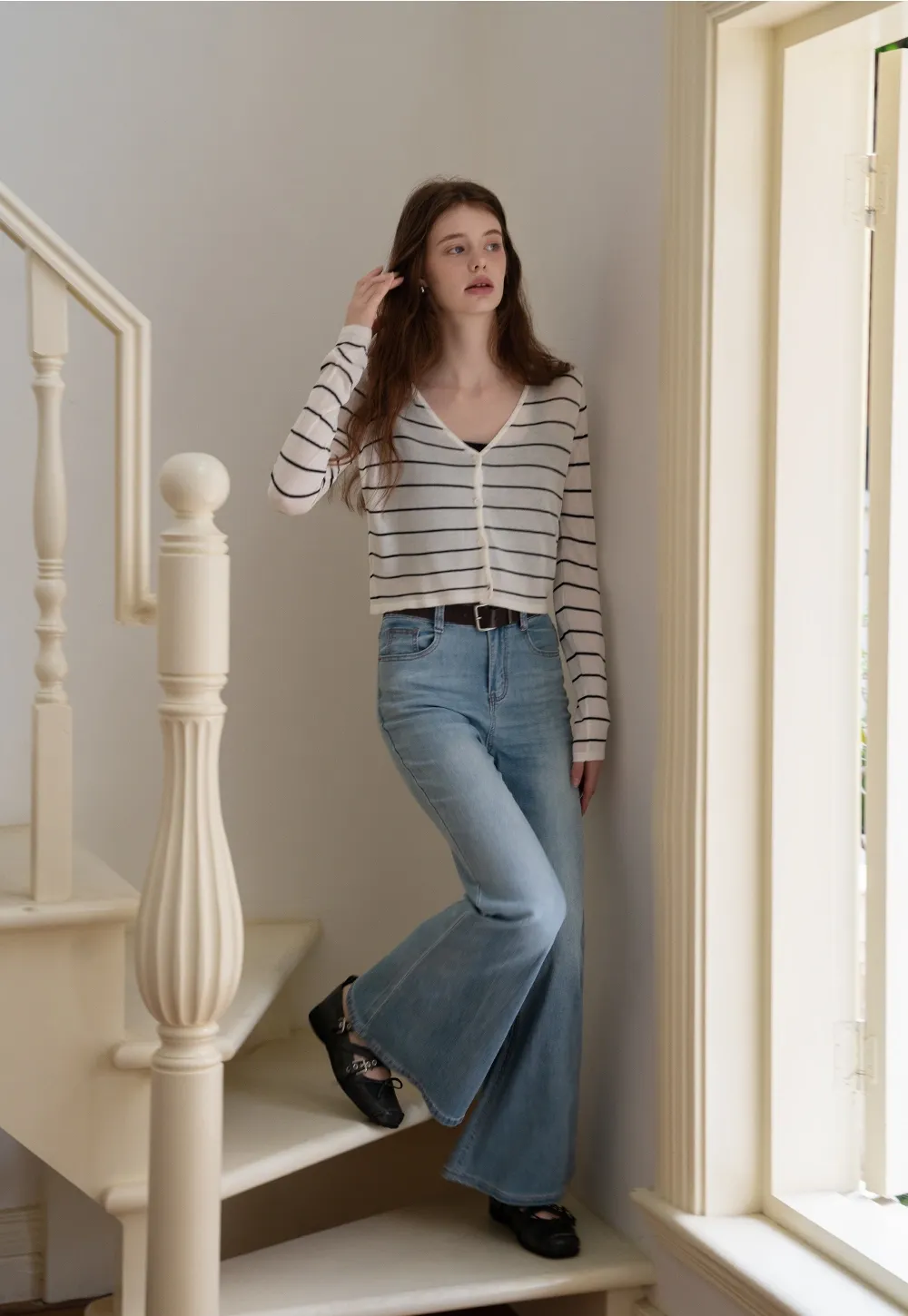 Striped V-Neck Long Sleeve Cardigans