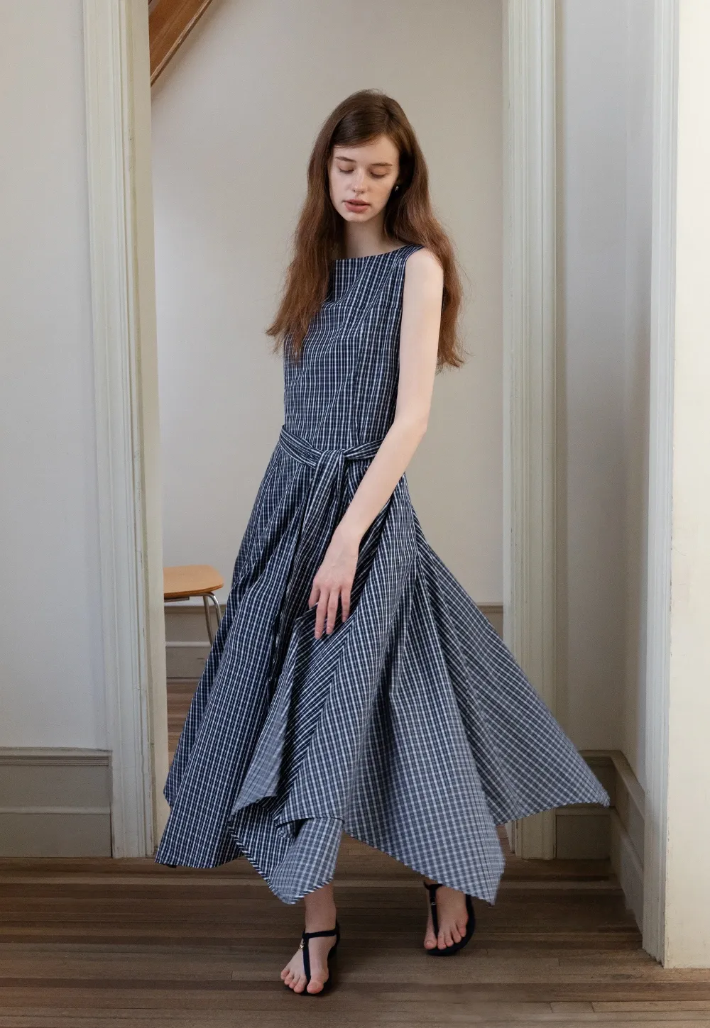 Sleeveless Gingham Belted Dress