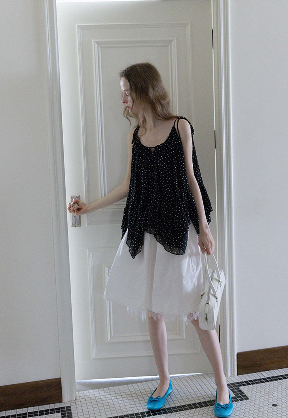 Polka Dot Ruffle Hem Cami Top