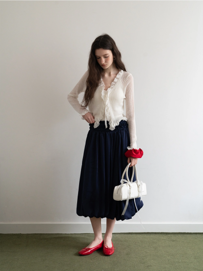 Ruffled Tie-Front Long Sleeve Top