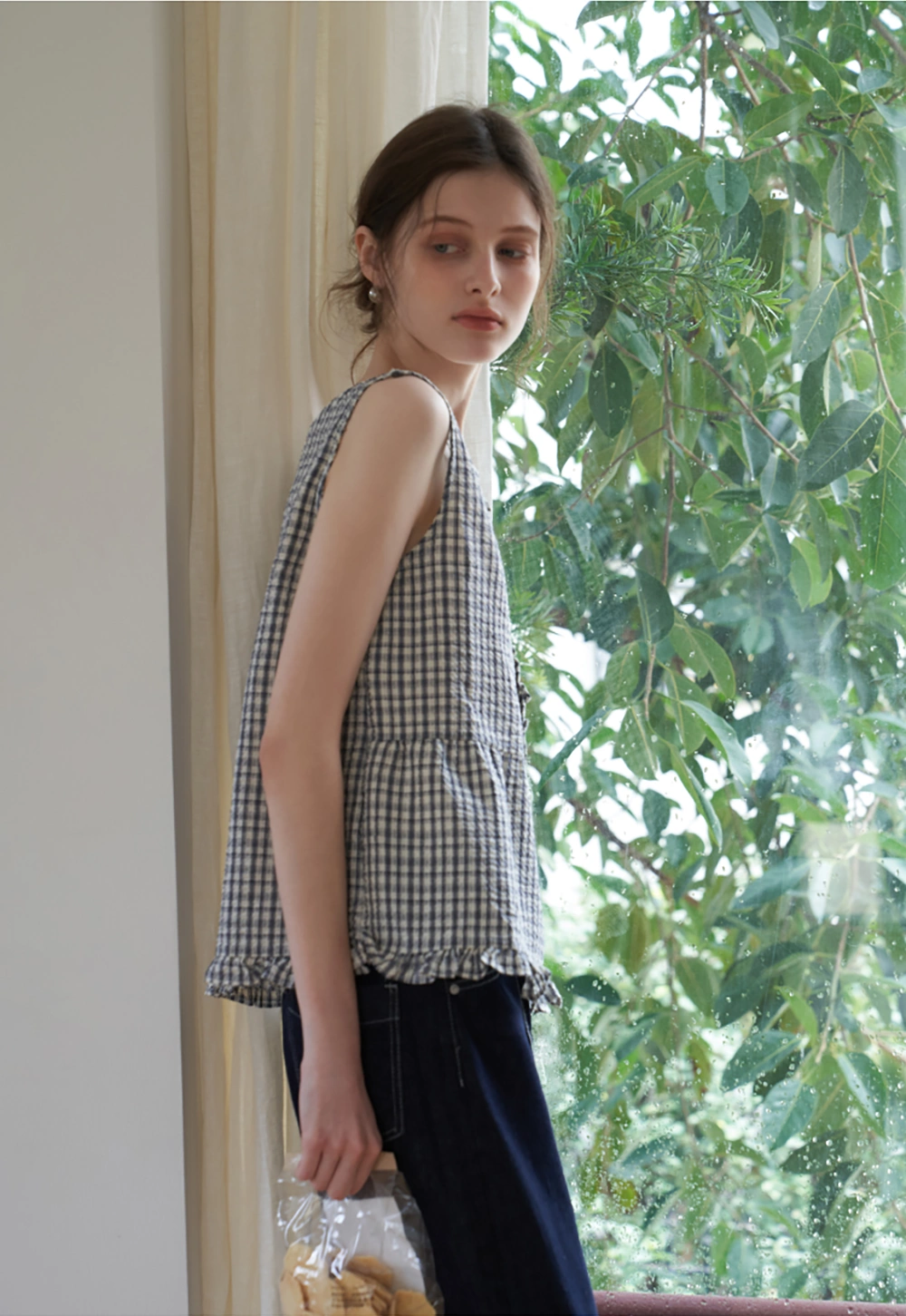 Vintage Gingham Sleeveless Blouse