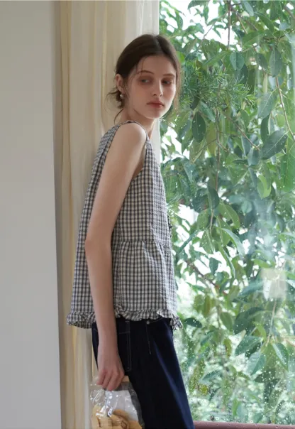 Vintage Gingham Sleeveless Blouse