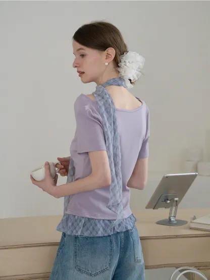 Draped Neck Top and Ruffle Hem