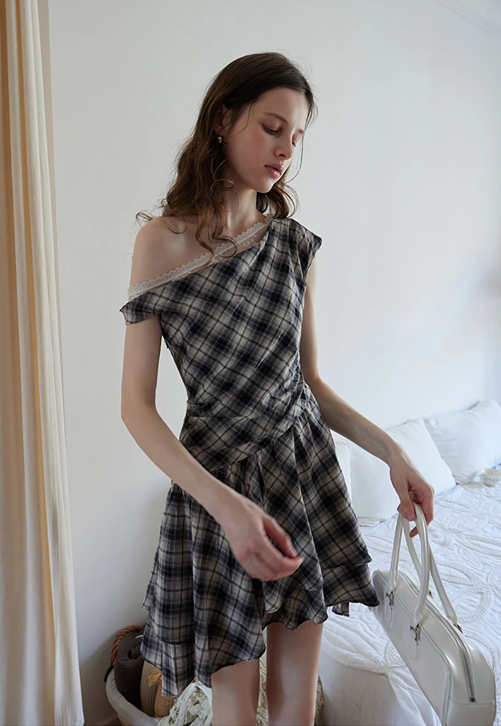 Women’s Off Shoulder Plaid Mini Dress