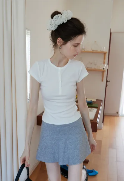 Basic Rib Knit Henley Tee for Women