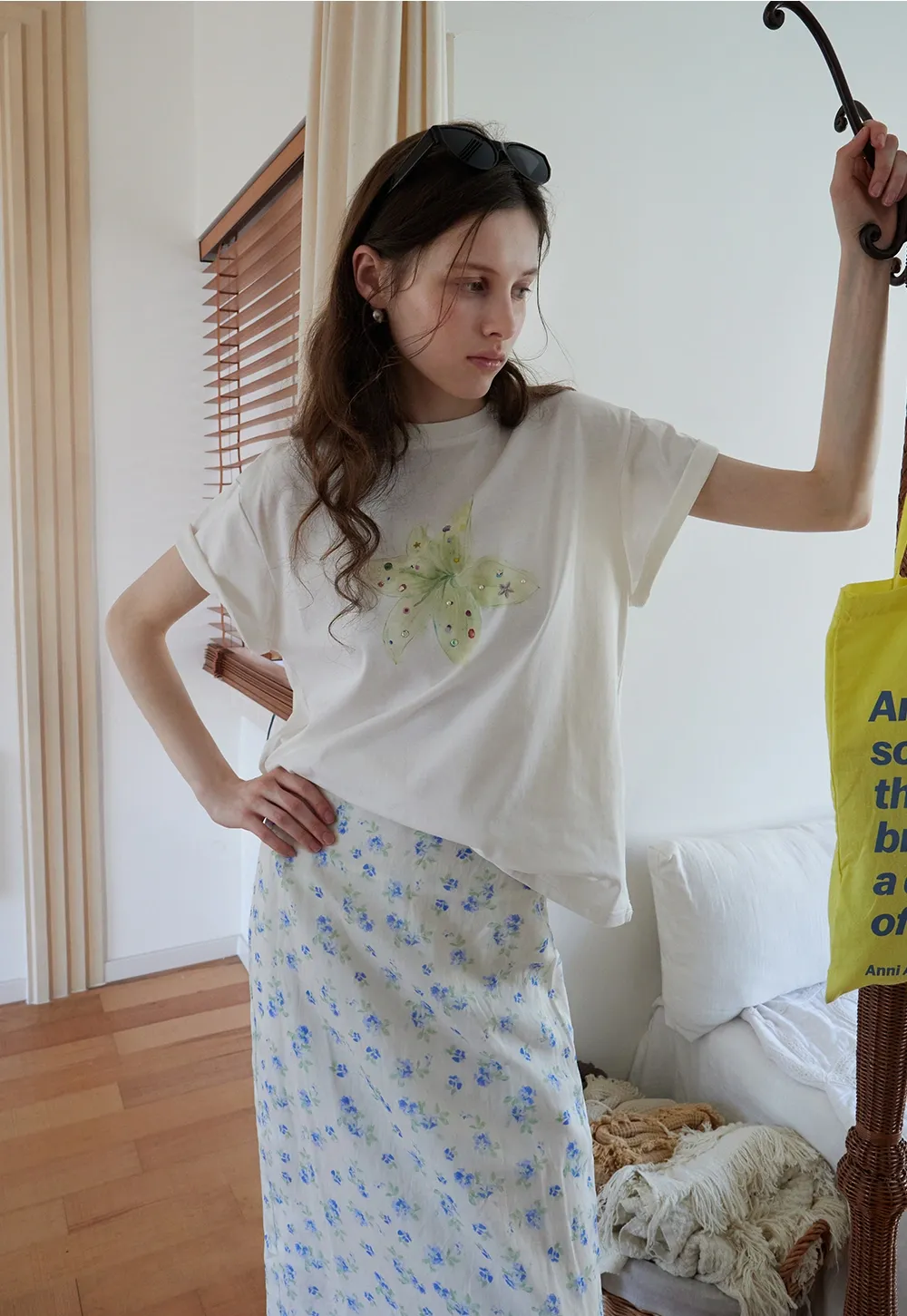 High Waist A-Line Floral Midi Skirt