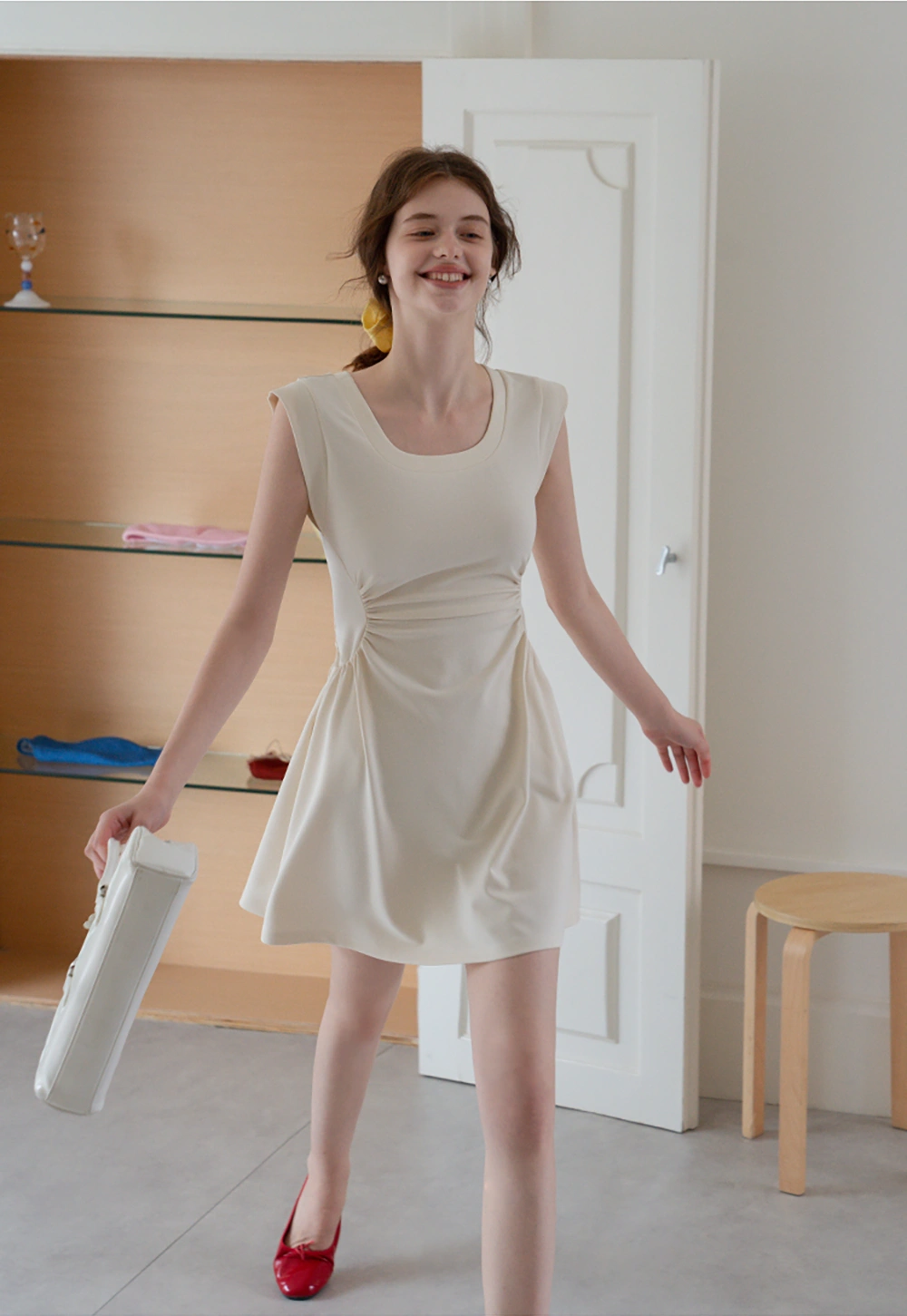 Women’s Ruched Waist Cap-Sleeve Mini Dress