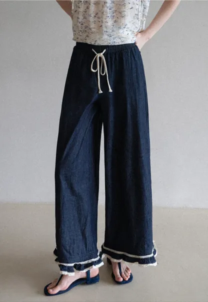 Lace Hem Wide Leg Jeans
