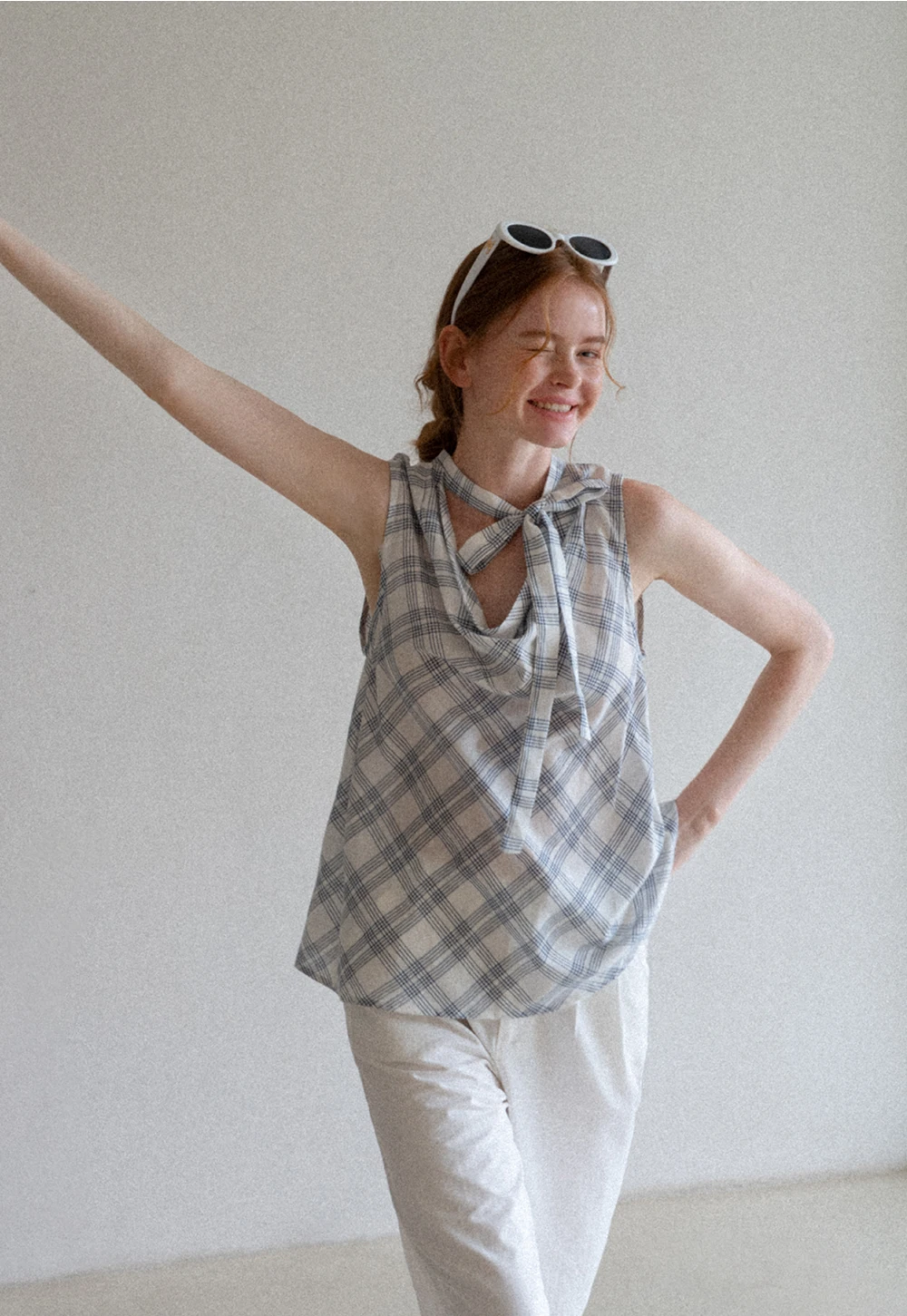 Plaid Bow Sleeveless Top