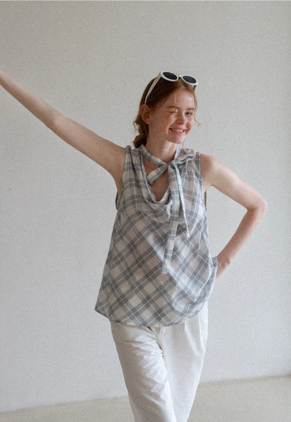 Plaid Bow Sleeveless Top