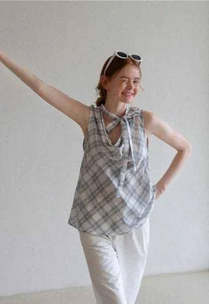 Plaid Bow Sleeveless Top