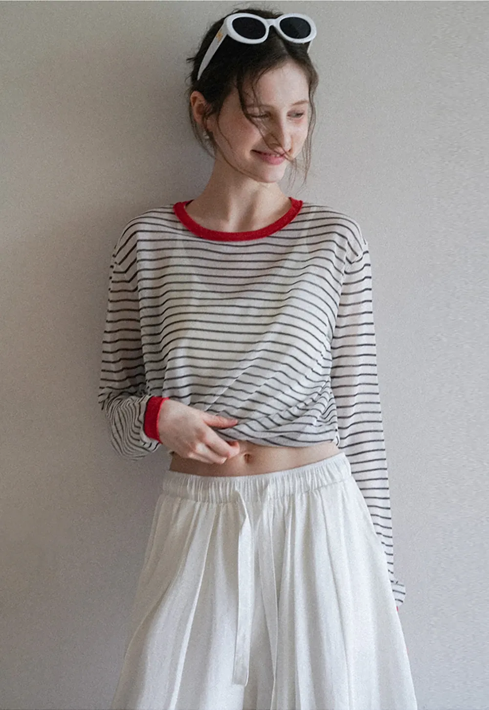 Women’s Striped Sheer Long Sleeve Knit Top