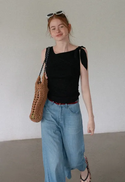 omen’s High Waist Wide Leg Jeans with Bow