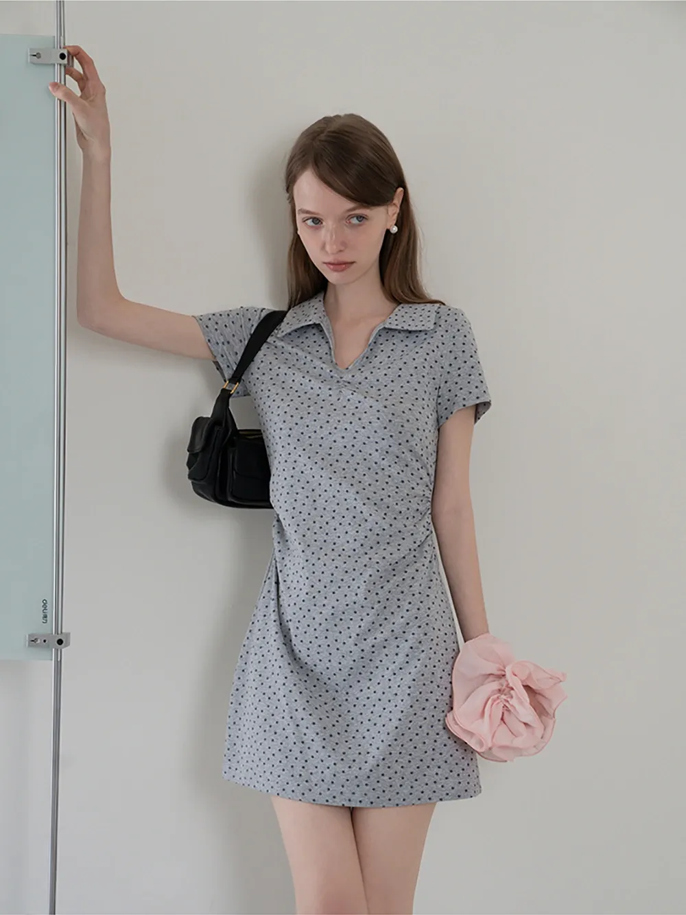 Collared Ruched Mini Dress